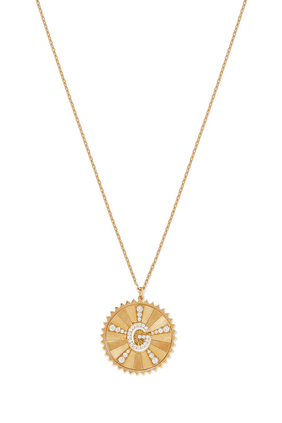 Letter G Coin Necklace, 18K Gold & Diamond